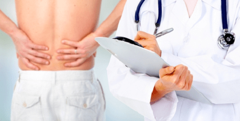 The doctor prescribes treatment for back pain.